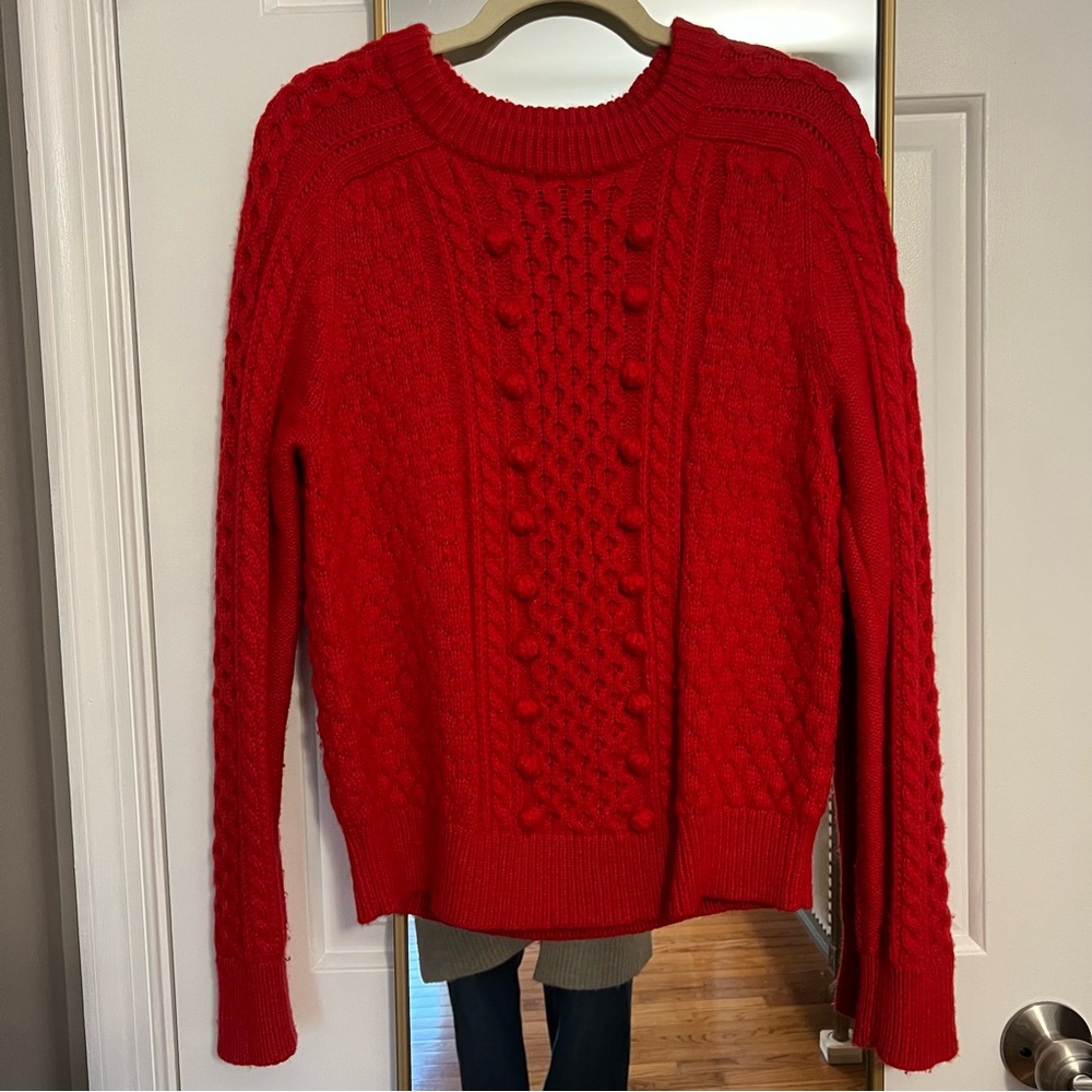 J. Crew Vibrant Red Cable Knit Sweater